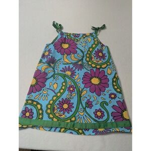 Hanna Andersson Dress Kids 110 Sz 4-5 Blue Purple Green Ribbon Trim‎ Flowers
